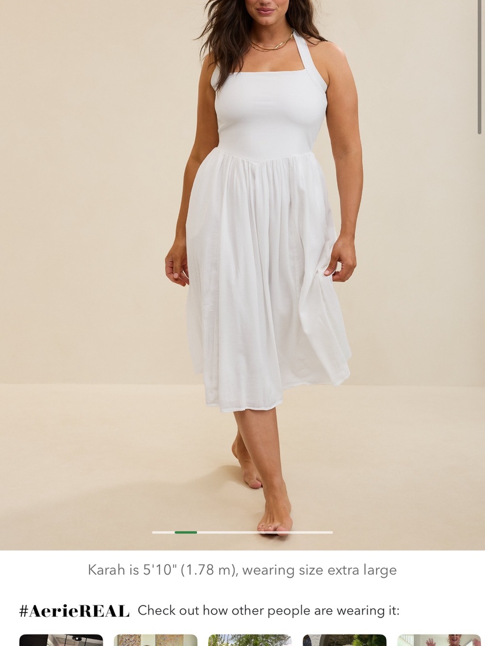 Aerie Halter Neck White Square-Neck Midi Sundress